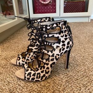 Zara leopard lace up open toe bootie